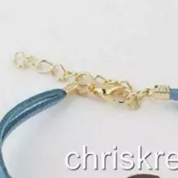 Suede Nautical Anchor Bracelet Island Ship Boat Leather Adjustable Gold Blue - Picture 3 of 3